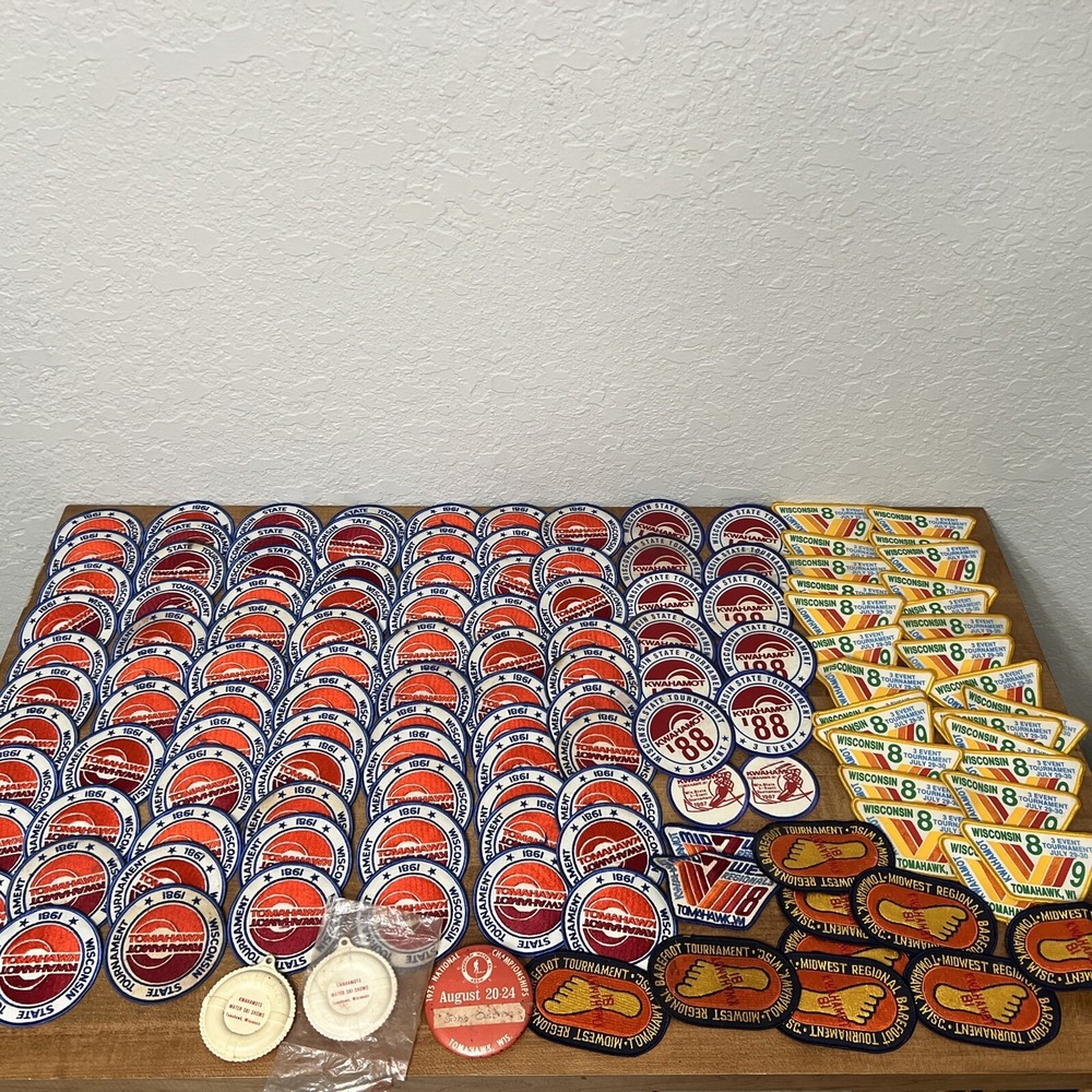 Huge Vintage Lot Of Wisconsin State Tomahawk Tournament Patches